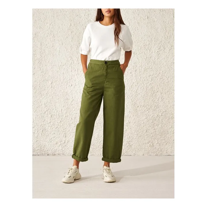 Bellerose Pantalon Pasop Coton et Lin - Collection Femme  | Vert kaki