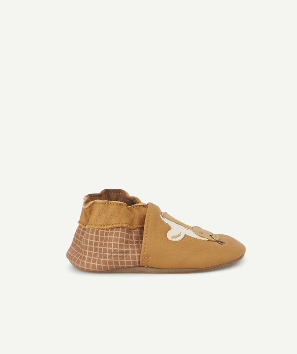 ROBEEZLES CHAUSSONS EN TANNAGE VÉGÉTAL CAMEL AVEC VACHES