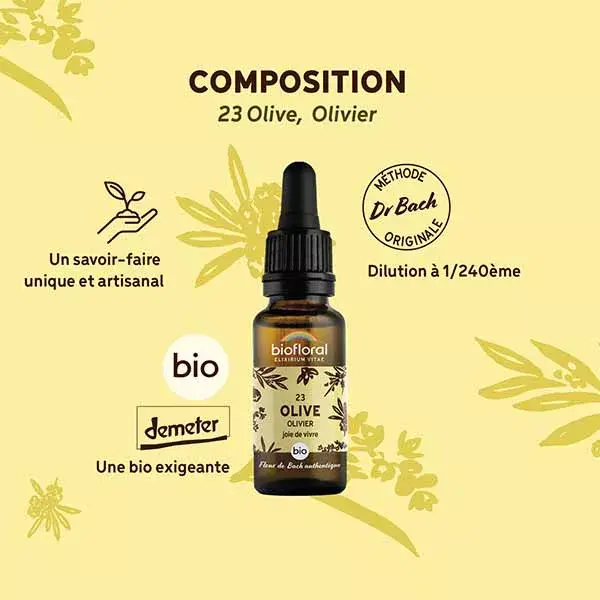 Óleo de Oliva Orgânico Biofloral Bach Flower Remedy 23, Demeter 20 ml
