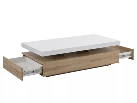 Table basse avec 2 tiroirs en MDF - Béton et blanc - FELIX