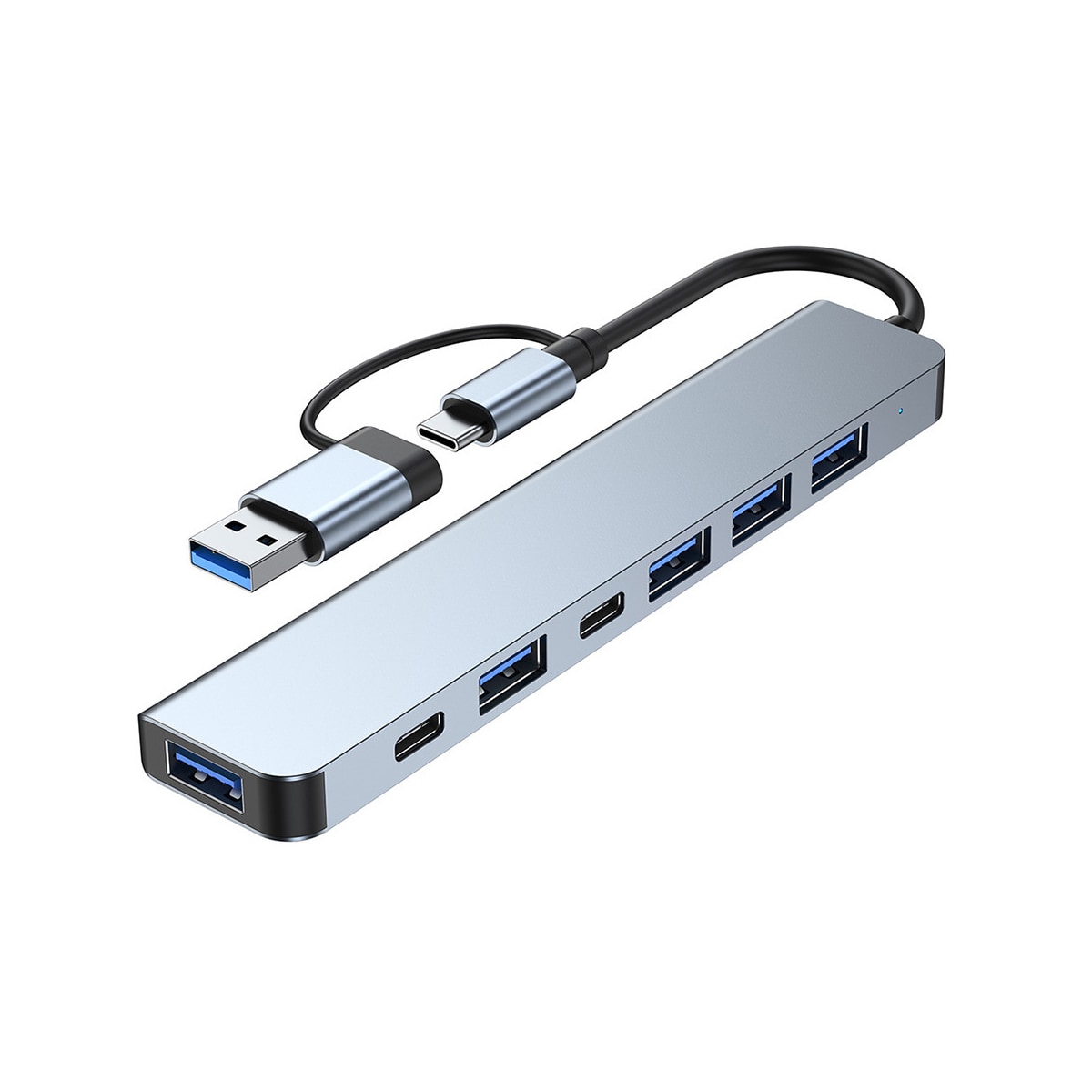 USB-C / USB-hub 7-porter USB3.0 for Windows MacOS Grå