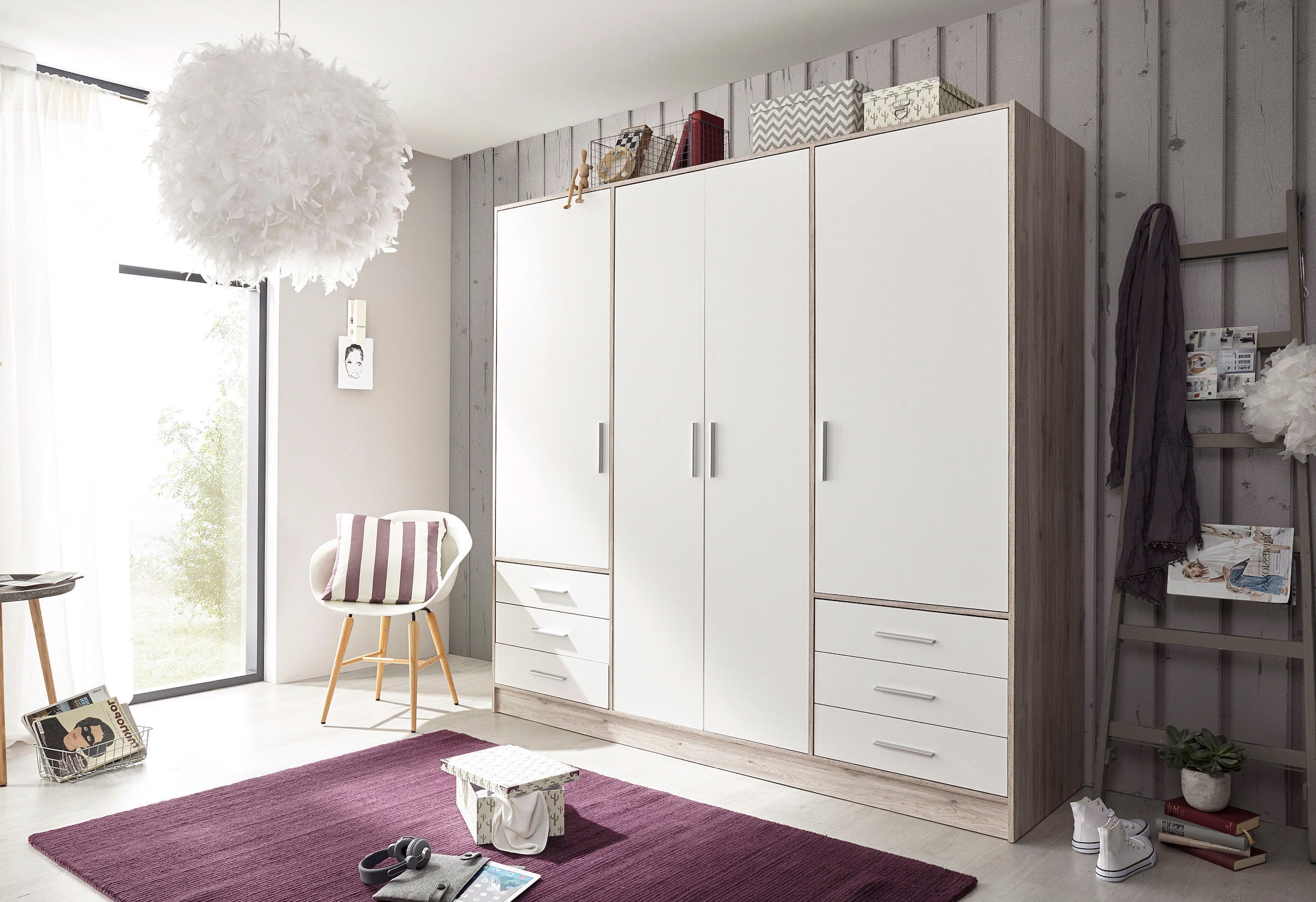 FORTE Kleiderschrank »Jupiter, Made in Europe, mit Schubladen« Masse (T/H): 60/200 cm,  Stauraum, 2 Breiten, 4 Farben, Schubladen, variable Einlegeböden
