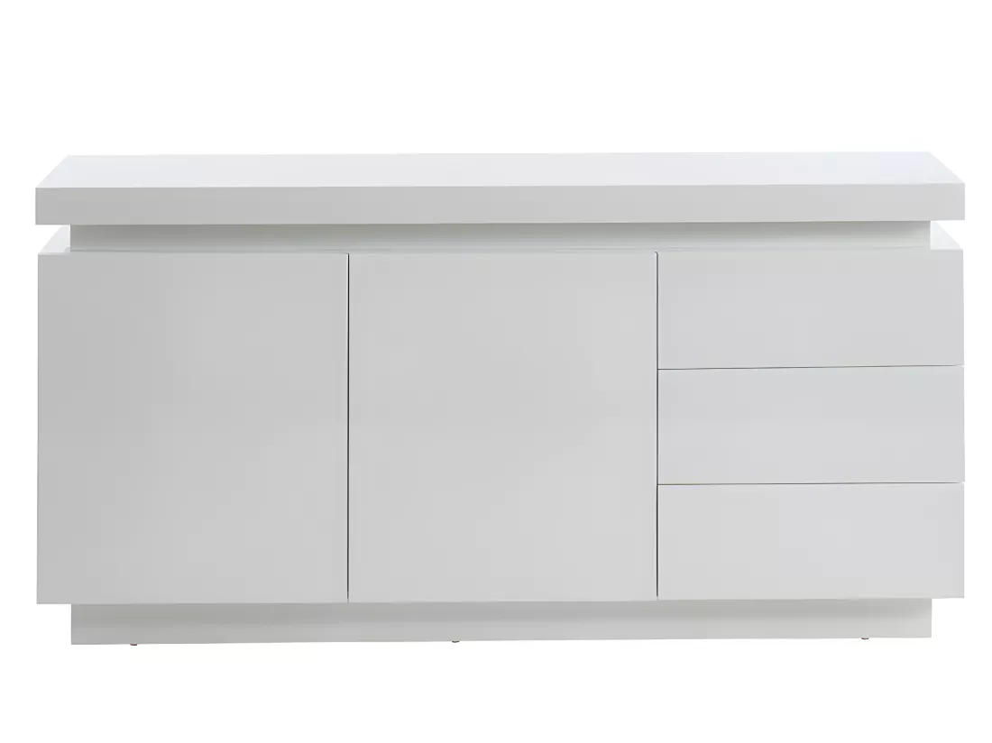 Buffet EMERSON II - LEDs - 2 portes & 3 tiroirs - MDF laqué blanc