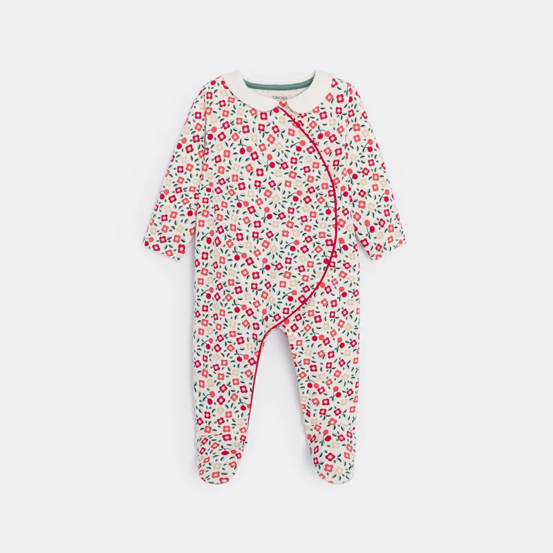 Dors-bien molleton croisé fleuri rouge bébé fille Rouge
