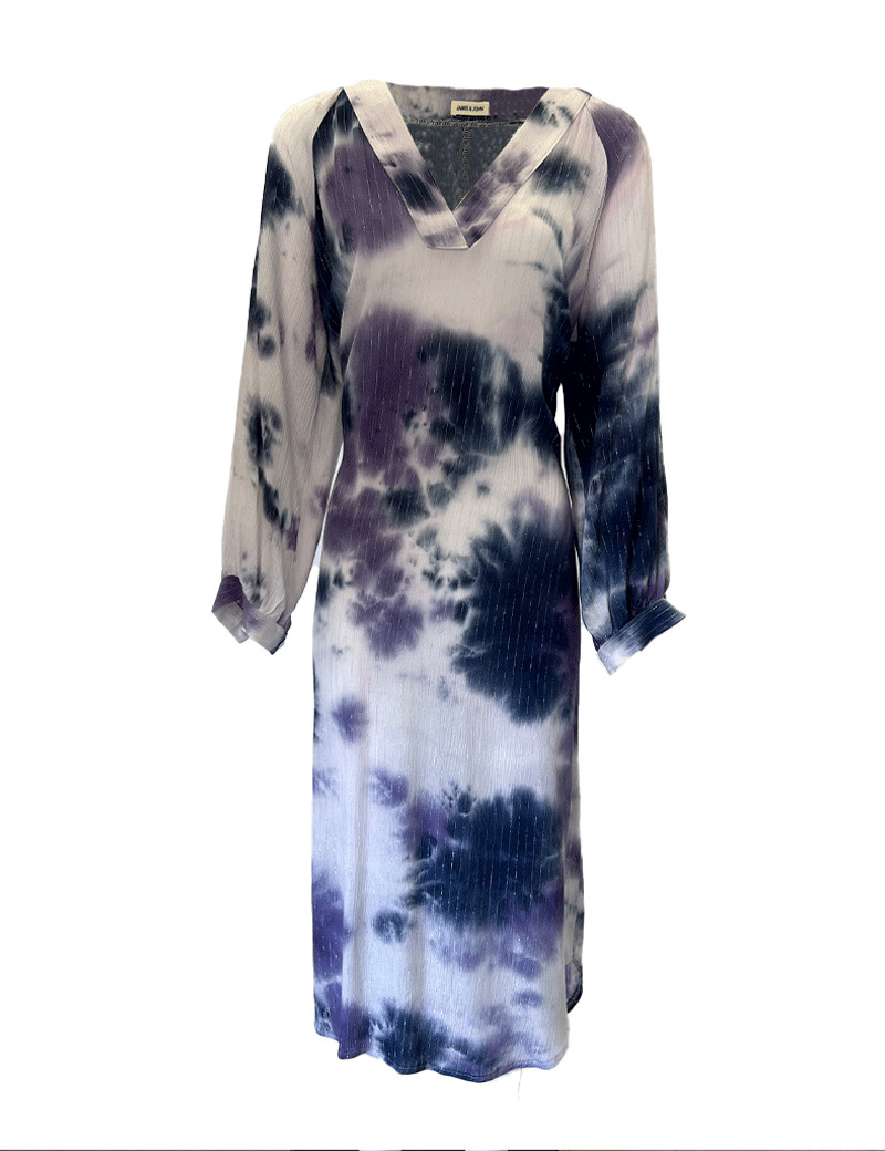 JANIS & JOHN ROBE LONGUE POLCA TIE & DYE COL V BLEU