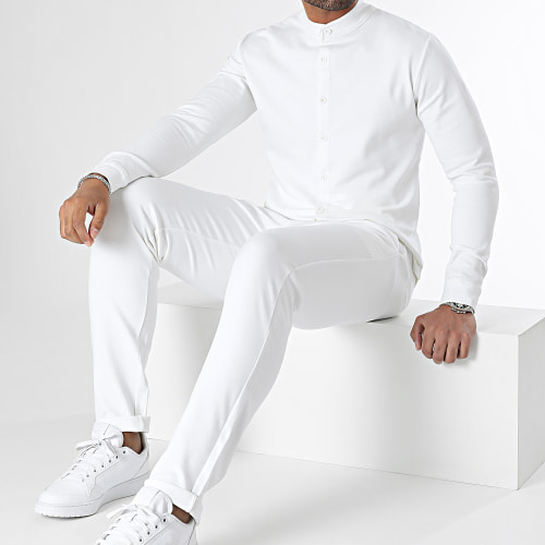 Ensemble Chemise Manches Longues Col Mao Et Pantalon Chino 1070521 Blanc