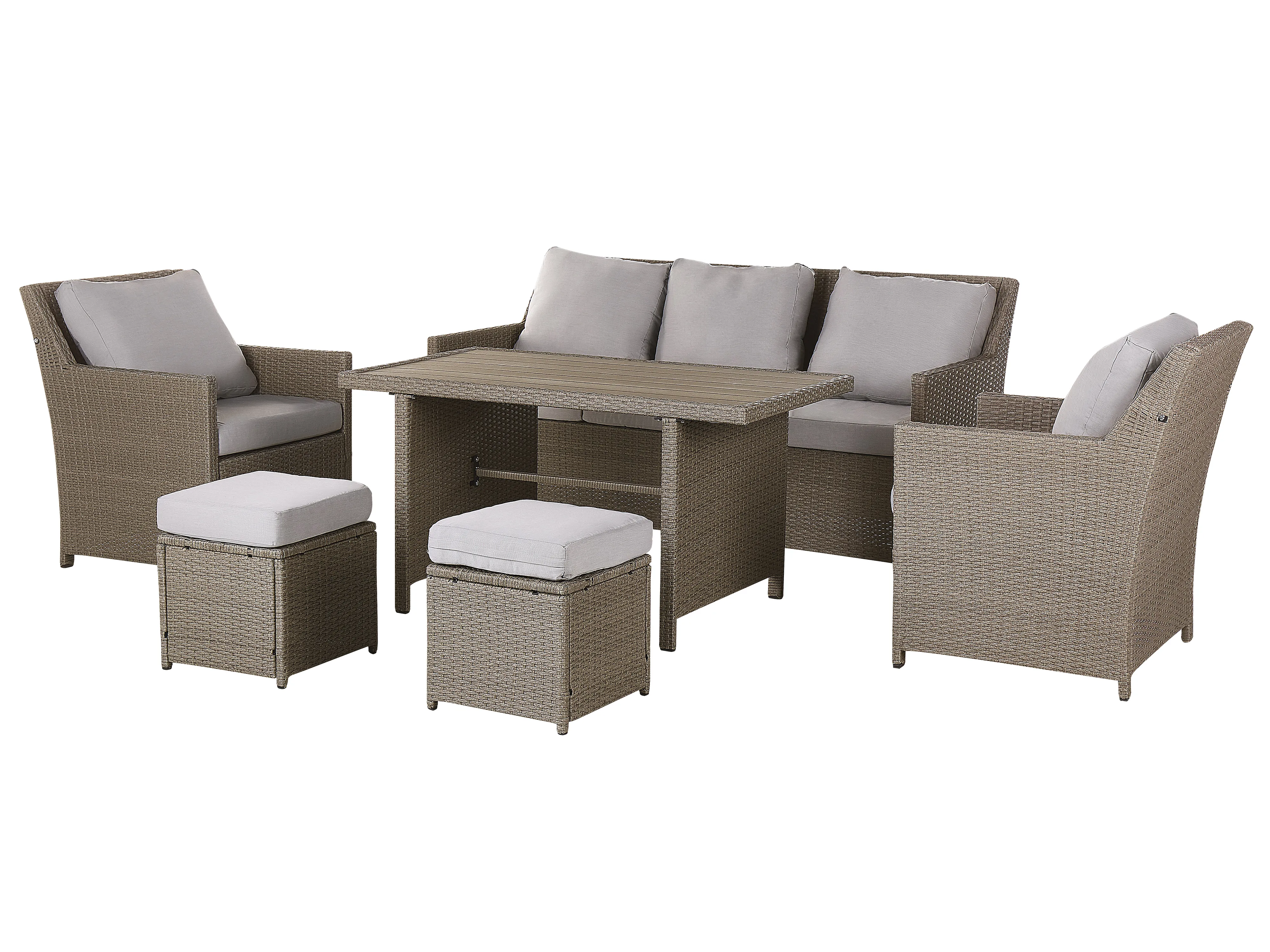 Loungeset met tafel en ottomaan 5-zits FONTI met kussens PE rotan Taupe