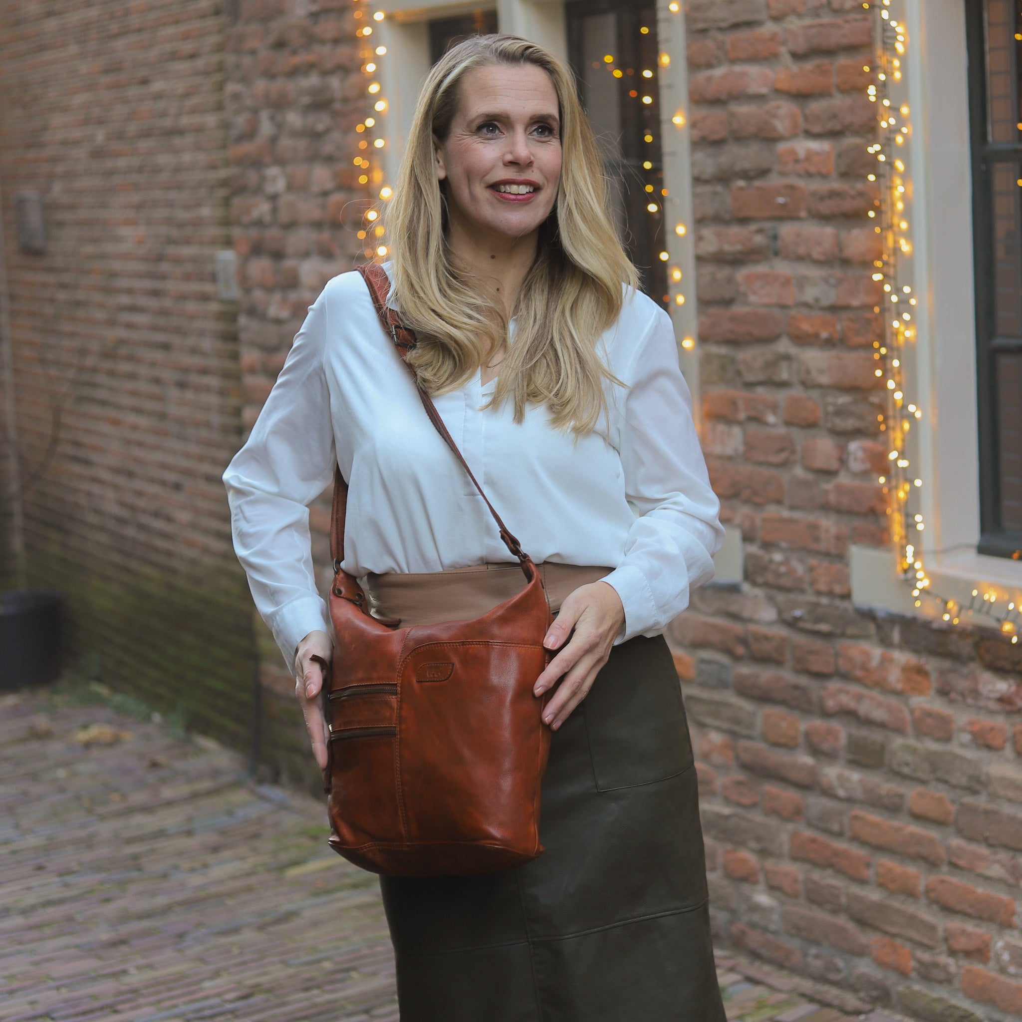 Schoudertas 'Frieda' cognac Cognac