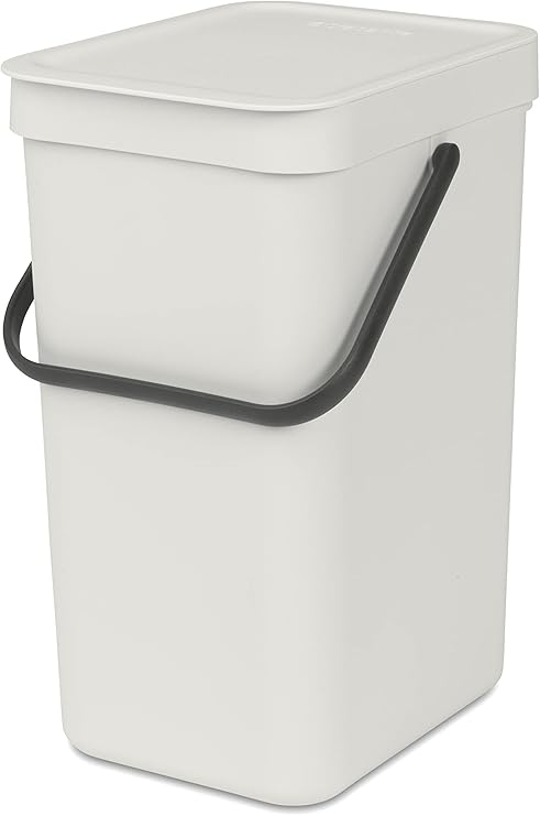 Brabantia Afvalbak met deksel dat open blijft staan, 12 liter, HxBxD 35 x 20 x 24,9 cm, kunststof, lichtgrijs