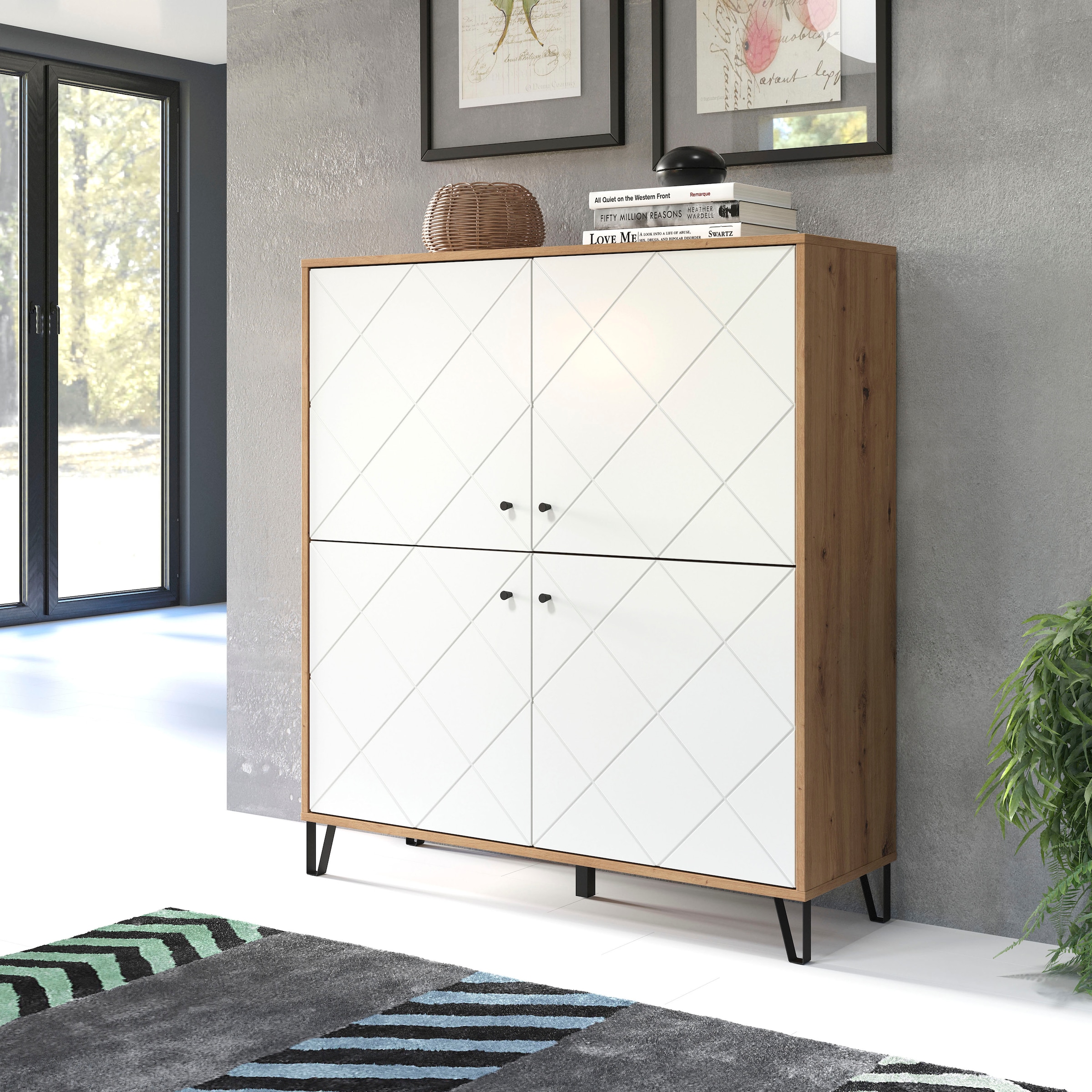 PLACES OF STYLE Highboard »Tarragona« Highboard mit 4 Türen & Soft-Close - (B/T/H) 123/40/136 cm