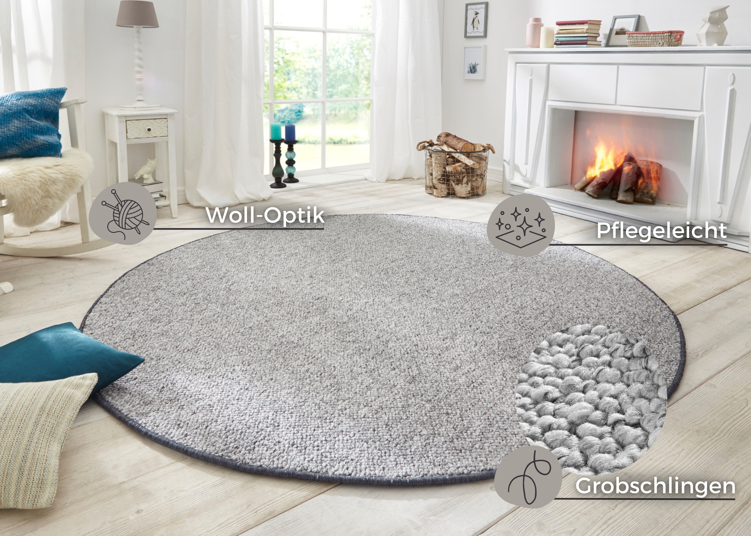 HANSE Home Teppich »Wolly 2« rund 12 mm Höhe Flachgewebe, Skandi, Woll-Optik, Esszimmer, Wohnzimmer, Flur