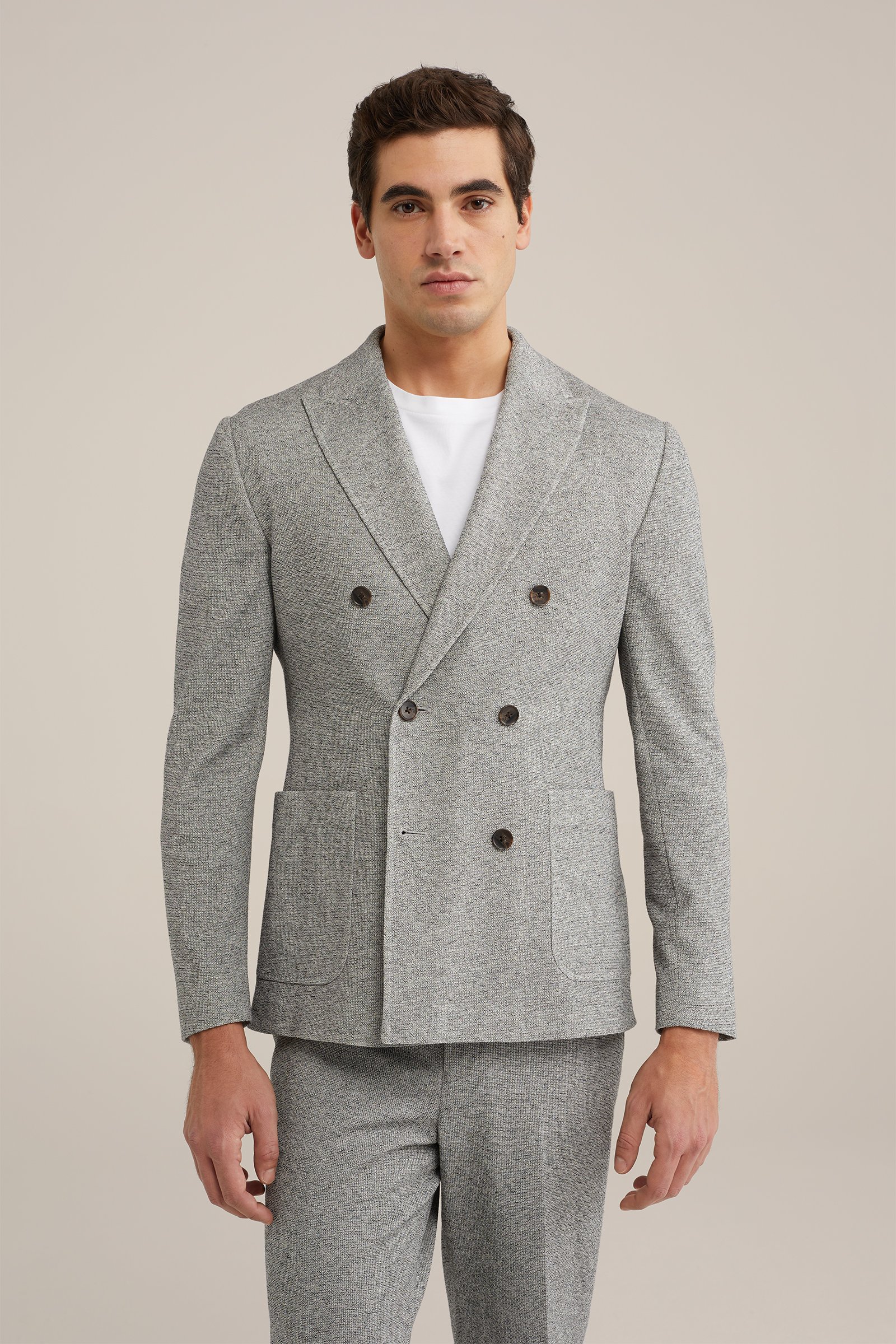 slim fit fijngebreide blazer Van Gils Grijs
