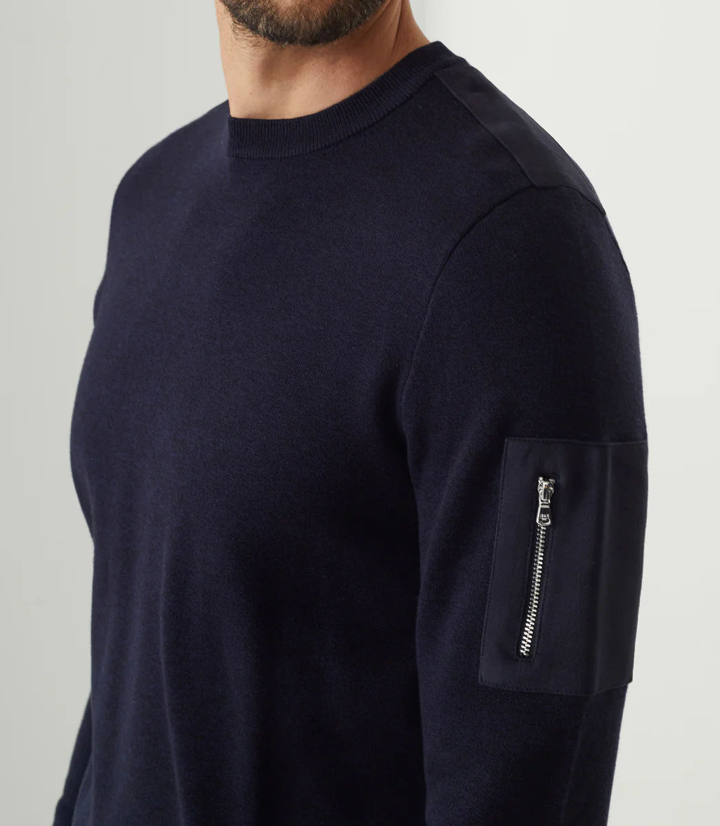 Pull col rond marine 