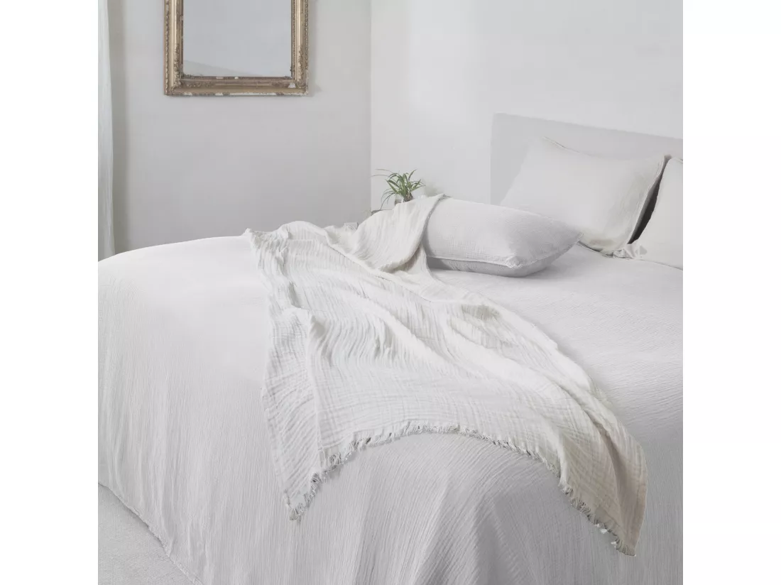 Couvre-lit 260x240 cm coton collection PAROS blanc neige