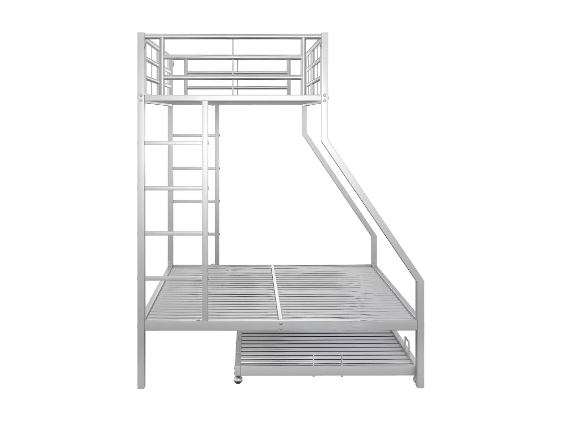 Lit superposé 90/140x200cm avec un lit gigogne 90x190cm - cadre en métal - Argenté