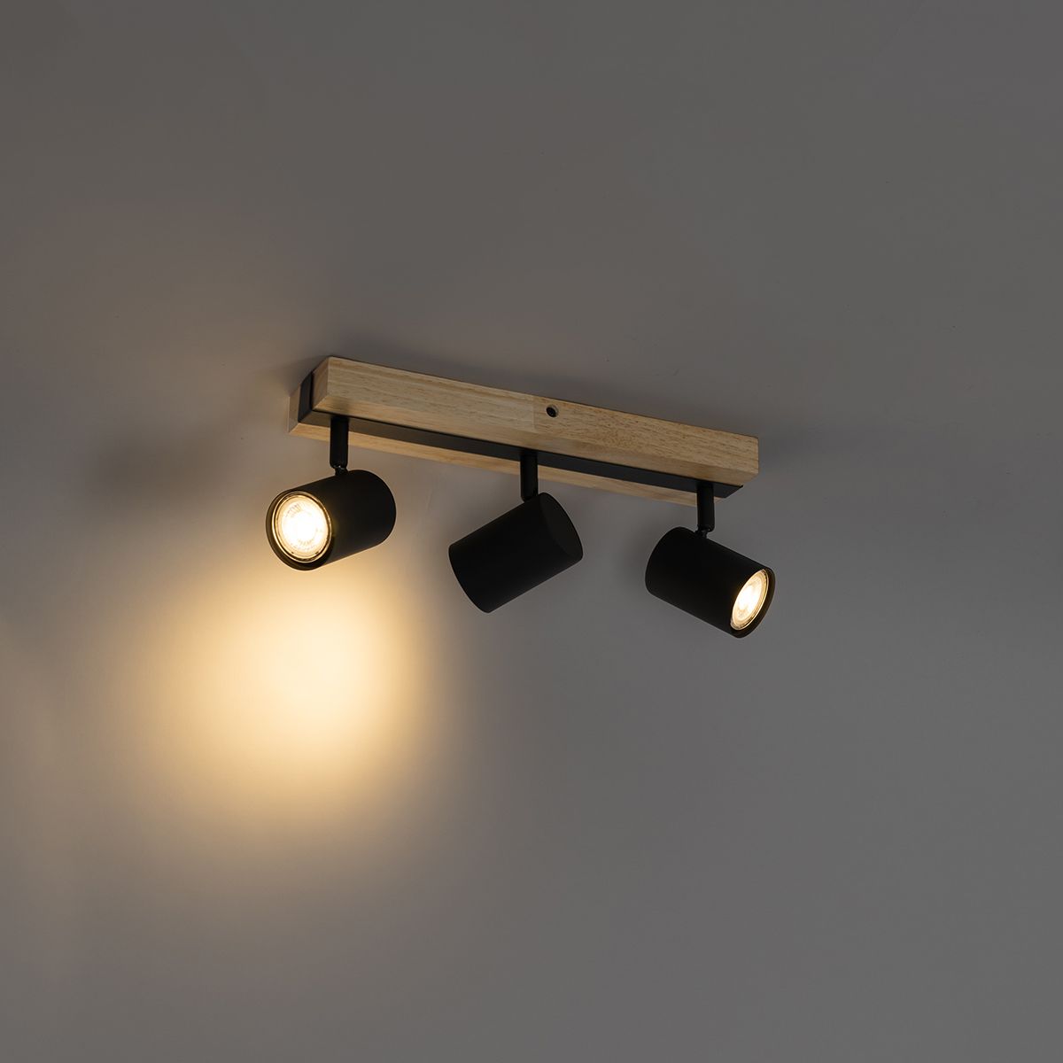 Plafondlamp zwart met hout 3-lichts verstelbaar rechthoekig - Jeana