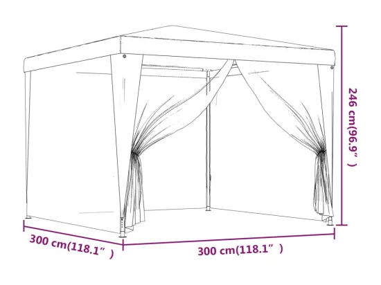 Tente de fête avec 4 parois latérales en maille Bleu 3x3 m PEHD