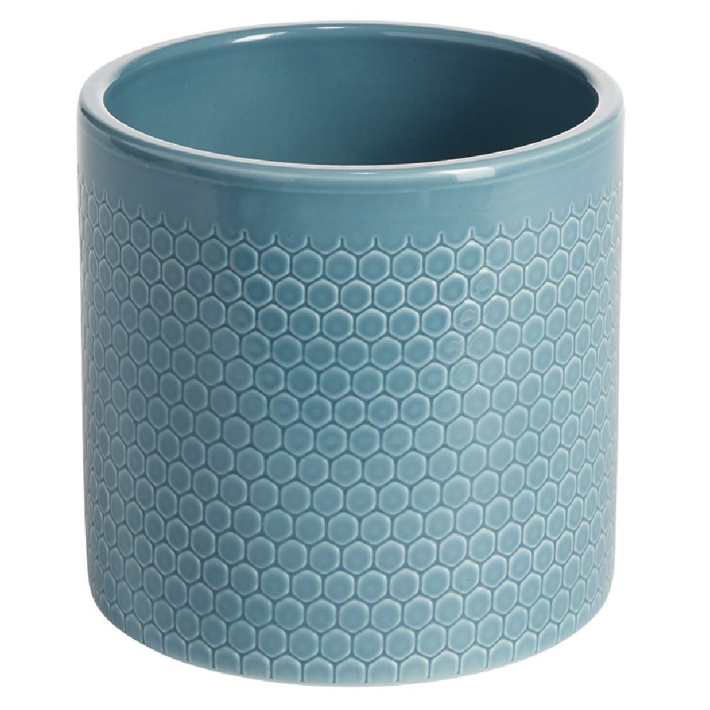 Pot de fleur bleu océan motif nid d'abeille 1,29 L Ø13,5x12,3 cm - Capri