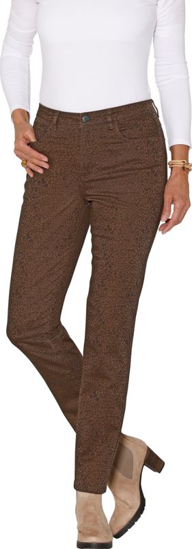 Dames jeans in bruin/chocolade bedrukt