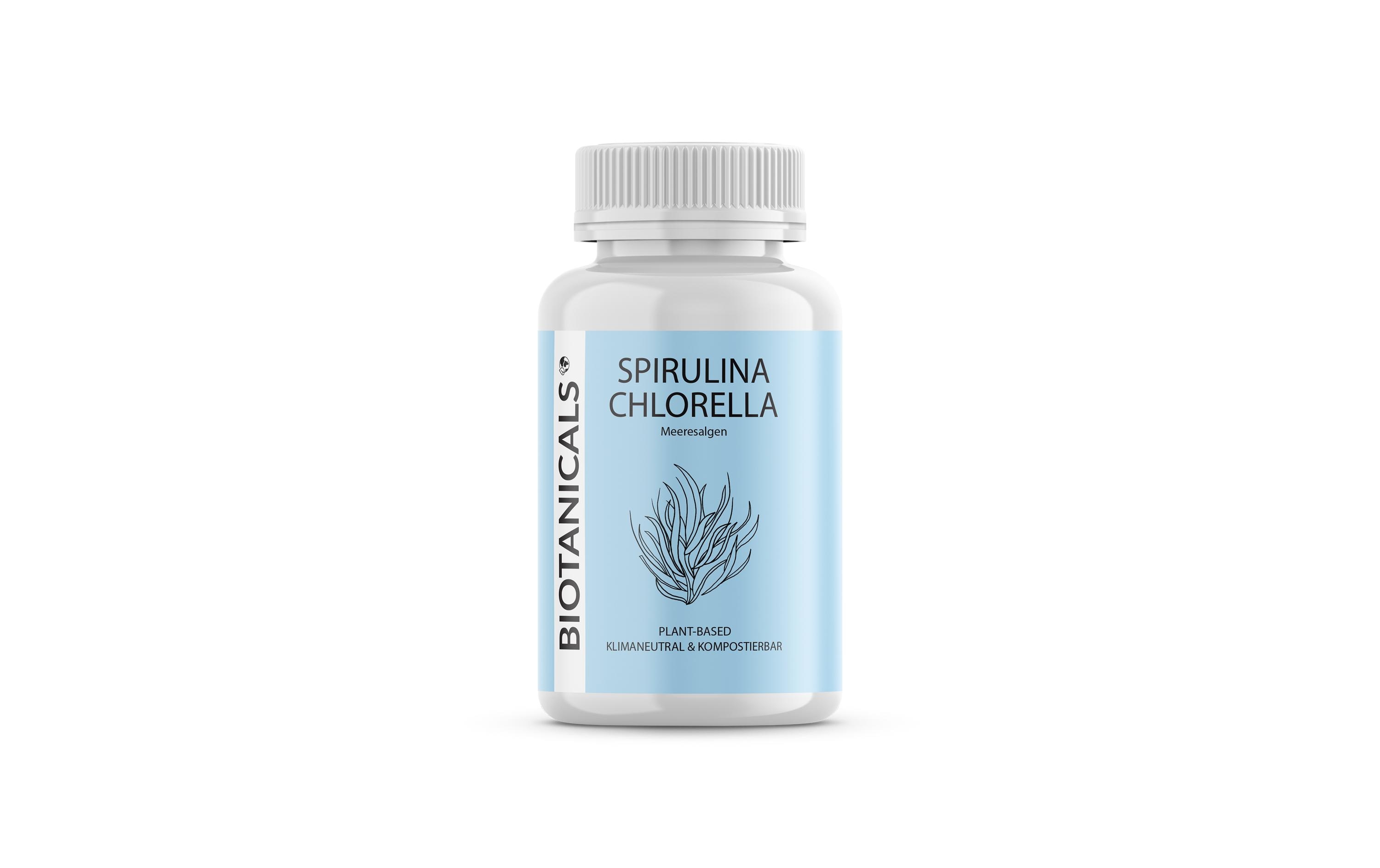 Spirulina + Chlorella 120 KapselnVegane Nahrungsergänzung mit Spirulina und Chlorella