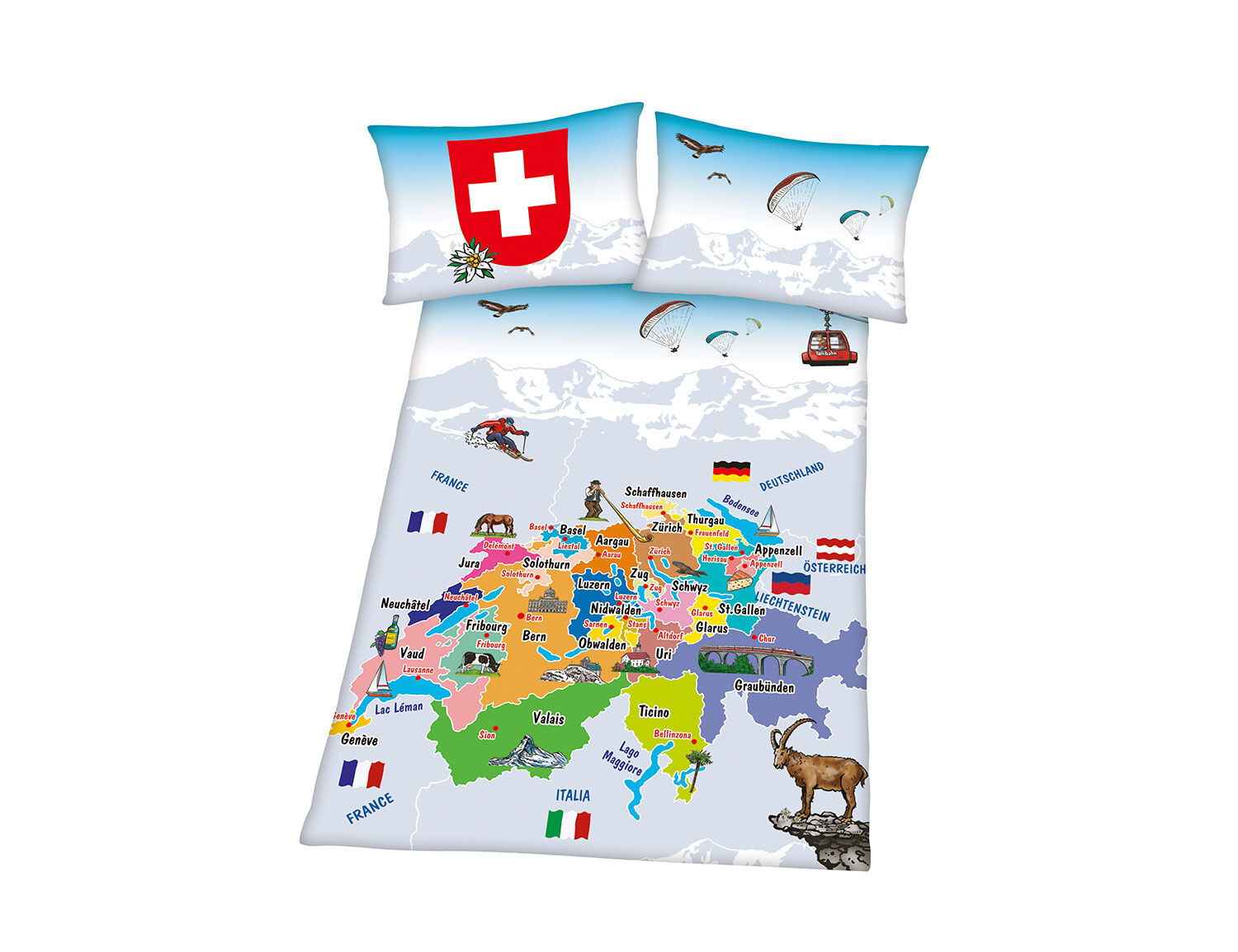Bettwäsche mit Schweizer Landkarte