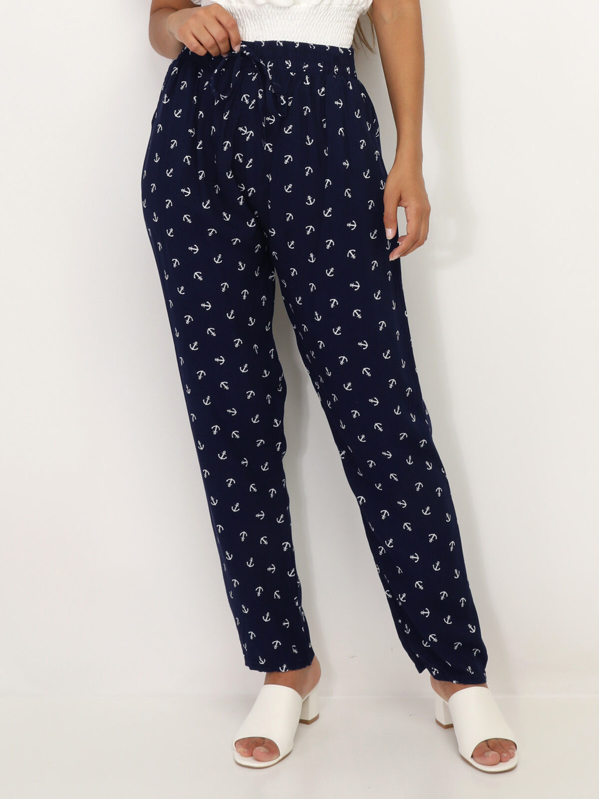 Pantalon léger à motifs ancres- Bleu marine