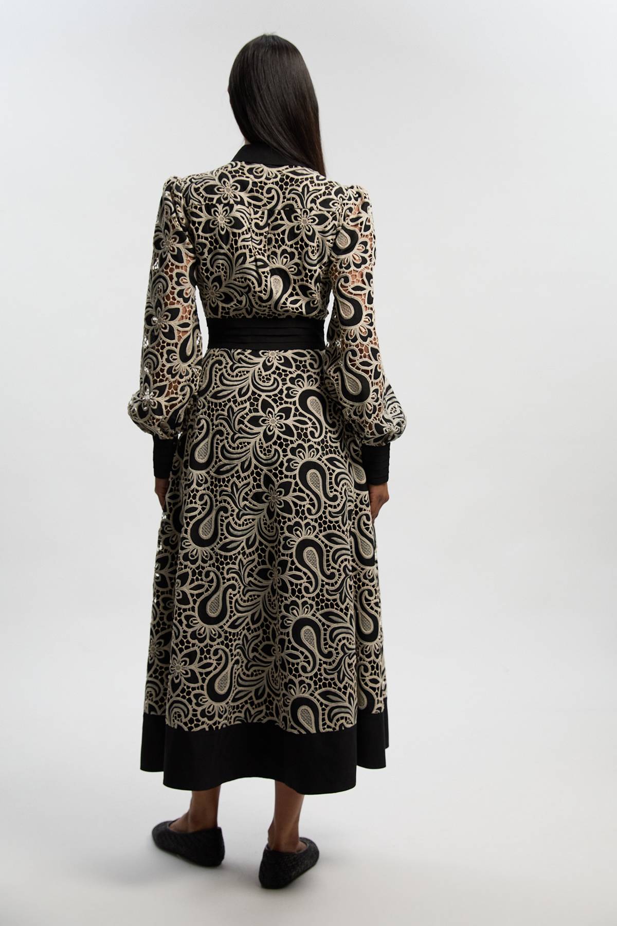 KarenMillen Robe Chemise Maxi Tissée Mono à Découpes Ajourées