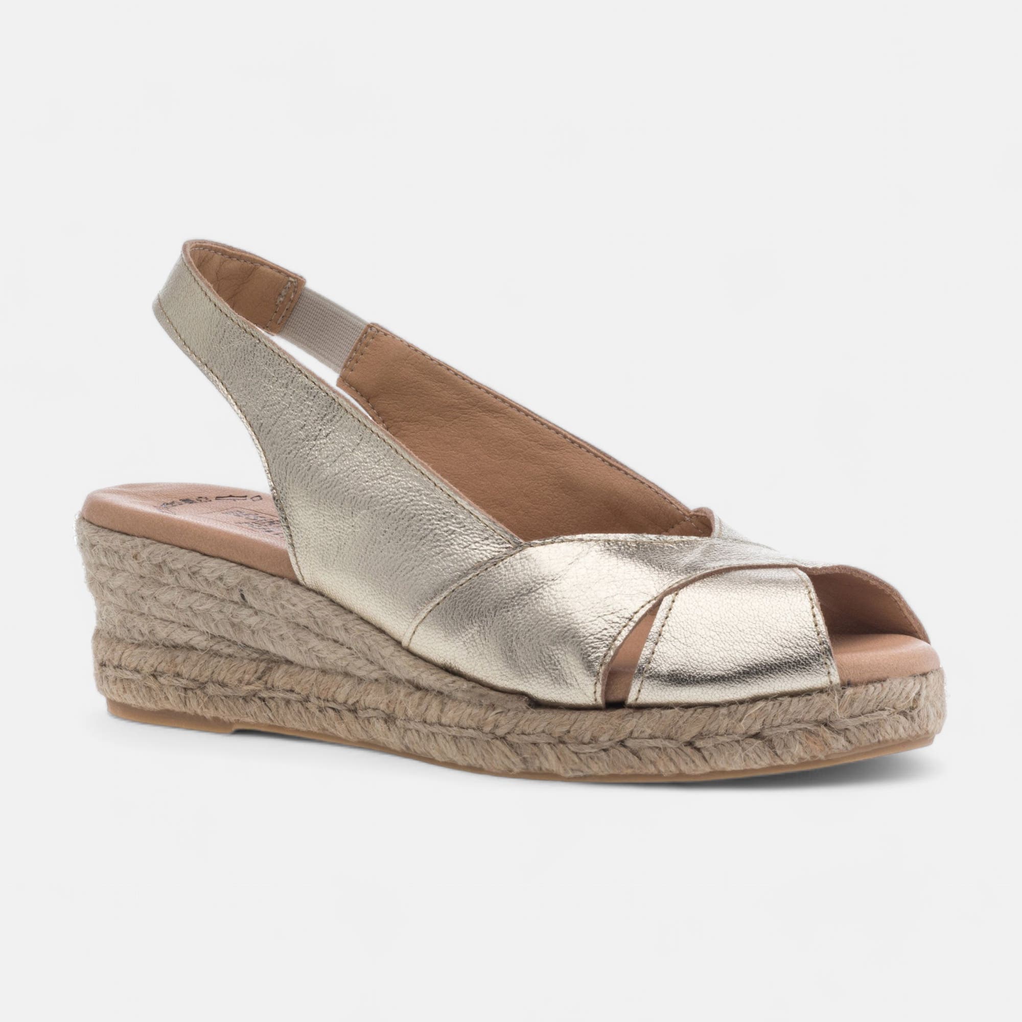 Espadrilles à talon compensé Femme en cuir or