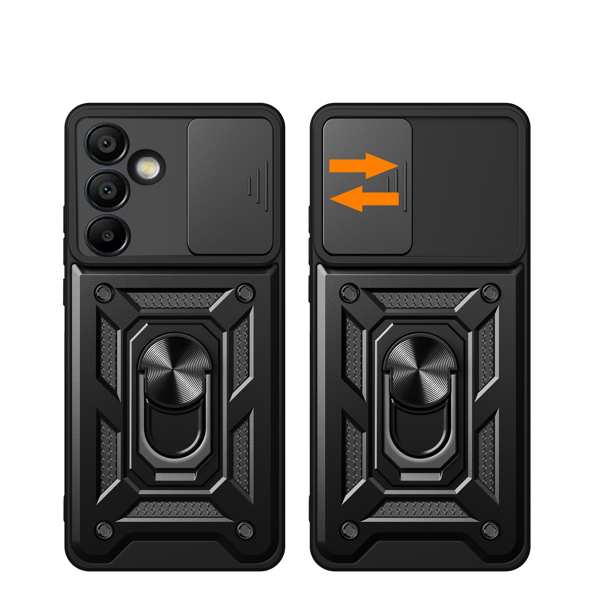 Samsung Galaxy S24 FE Hybrid Outdoor Hardcase Hülle mit Cam-Slider   Magnetischer Kickstand - Schwarz