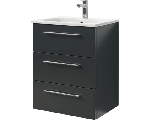 Pelipal Sunline 121 badkamermeubelset (B x H x D 61 x 200 x 46 cm), antraciet fronten, met mineraal gegoten wastafel, badmeubel met 3 laden en spiegelkast met LED-verlichting
