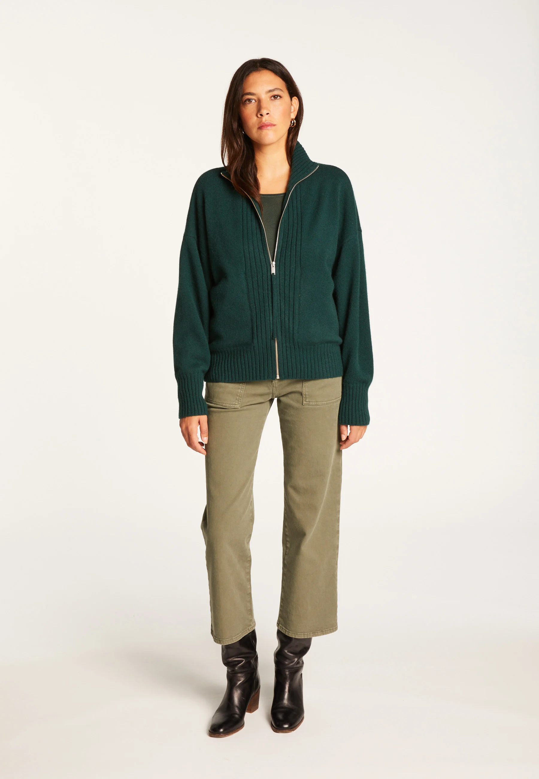 AGNES DUO - Gilet zippé en cachemire | Vert