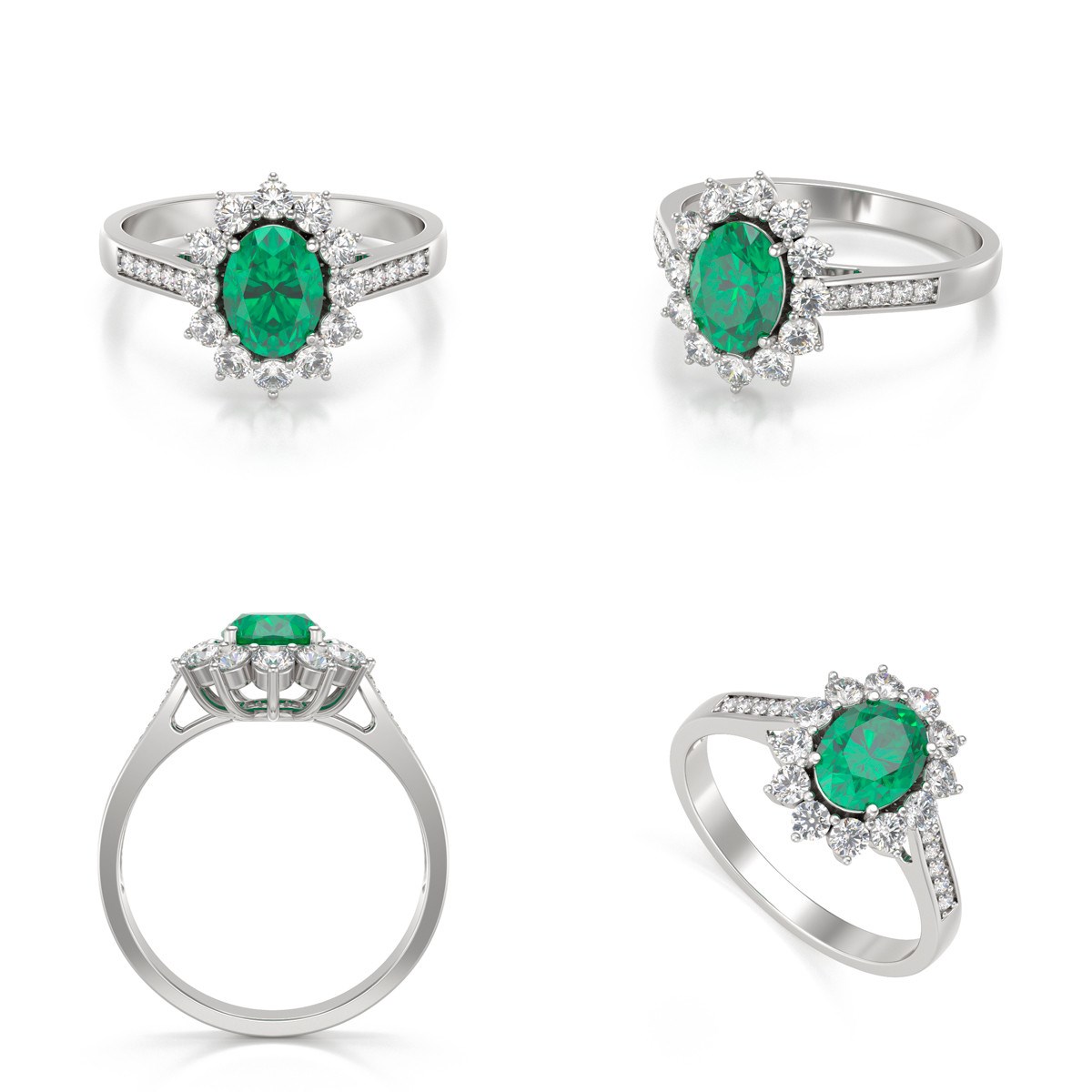 Bague ADEN Emeraude et diamants sur Argent 925 2.92grs