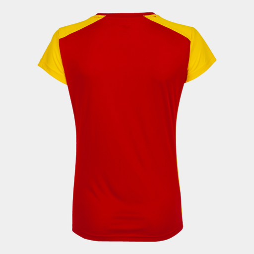 Camiseta Joma Record II de manga curta, vermelha e amarela.
