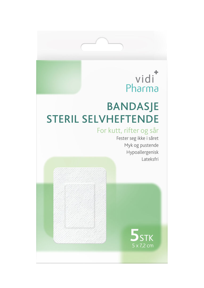Vidi Pharma bandasje steril selvheftende 5x7,2cm 5 stk