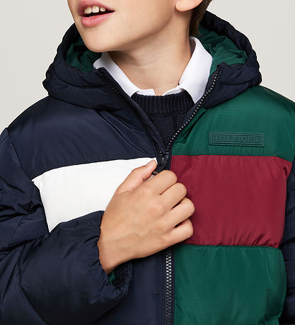 Tommy Hilfiger Steppjacke - Farbblock - Ornamental Green/Rouge/B