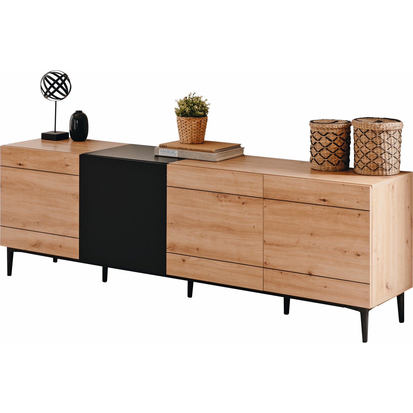 TV-Möbel Joe Dekor Eiche Artisan schwarz 200 x 65 x 42 cm