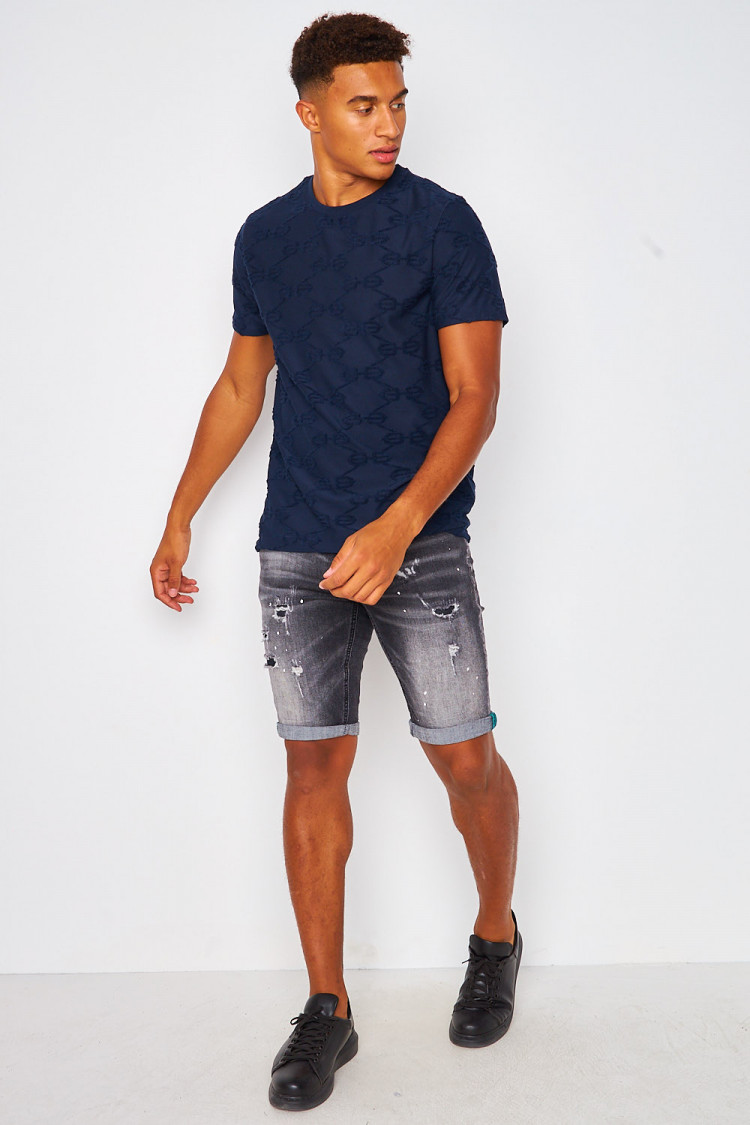T-shirt bleu marine imprimé BB en relief