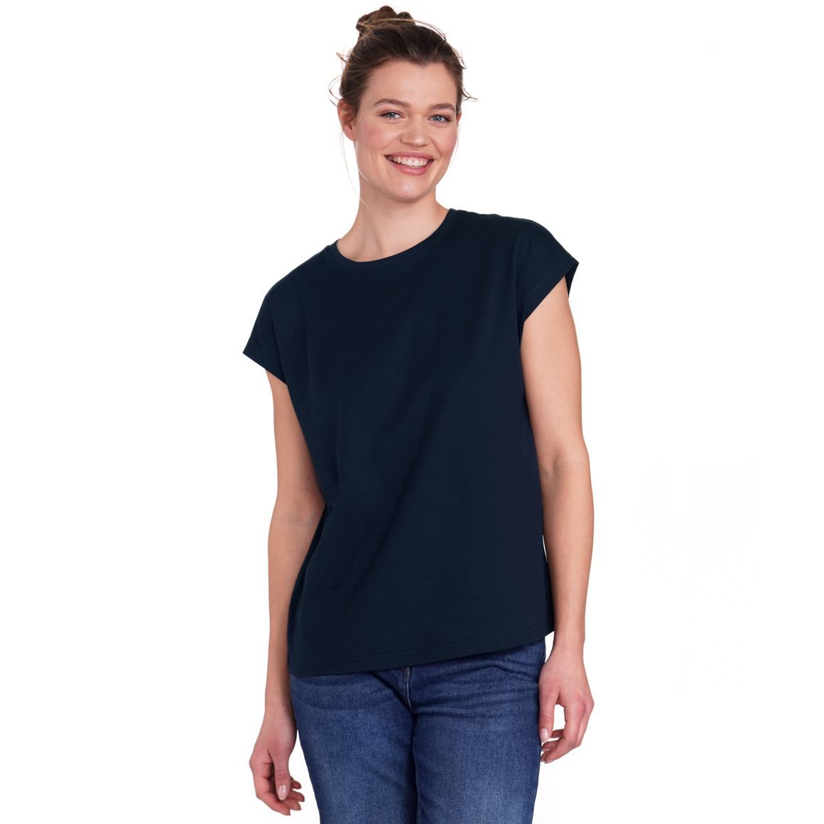 Jonas Nielsen Damen T-Shirt mit überschnittenen Ärmeln dunkelblau