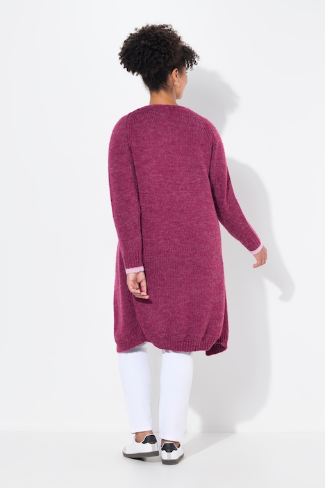 Long-Strickjacke, offene Form, Grobstrick