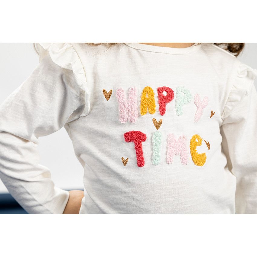 T-shirt manches longues en jersey fantaisie pour bébé fille - Ecru