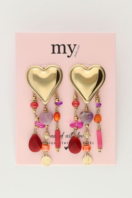 Multikleur statement oorhangers met hartjes