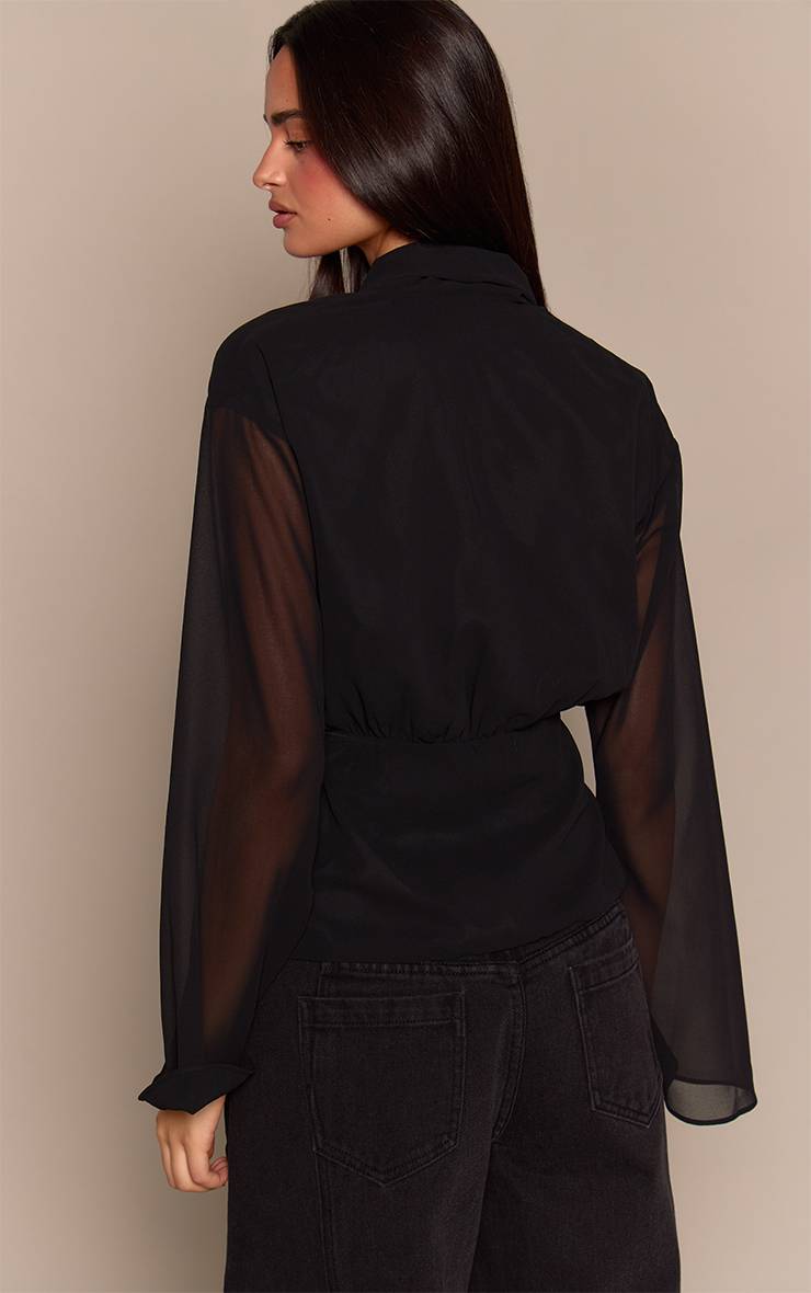 Noir Chemisier En Mousseline Avec Détail Drapé Froncé