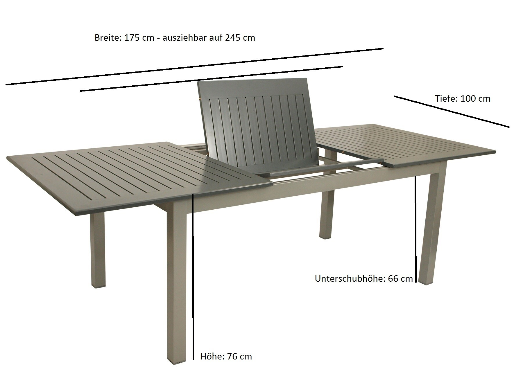 DEGAMO Ausziehtisch BAJAZZO 175/245x100cm, Aluminium grau
