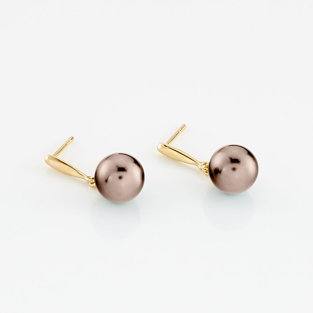 Boucles D'oreilles Pendantes Semi-baroque Or Jaune Perle De Tahiti