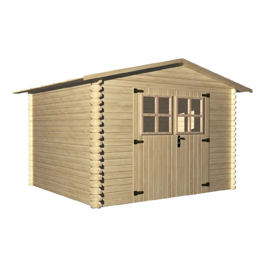 Abri de jardin en bois naturel – double pente – cabane extérieure avec porte double et fenêtres