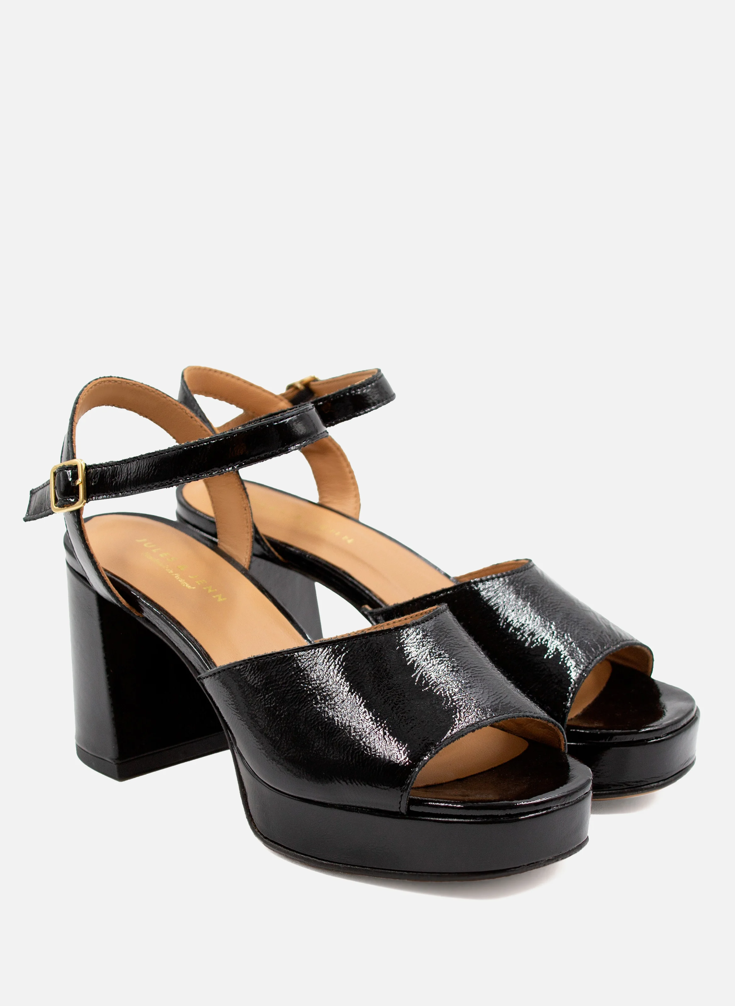 Sandales plateforme cuir vernis | Noir