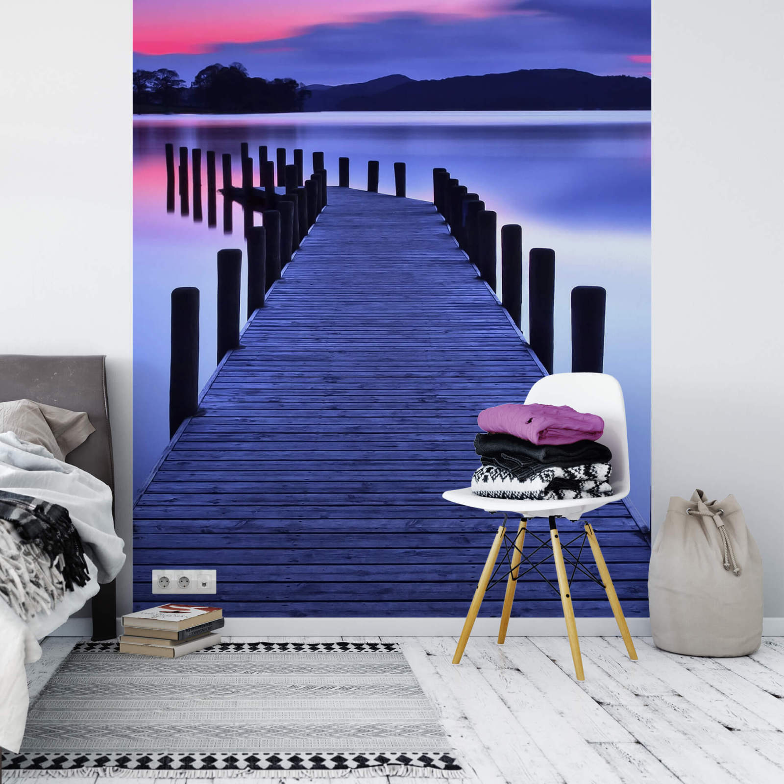 Fototapete DESIGNWALLS 2.0 - blau-pink - Steg - 2,6 Meter