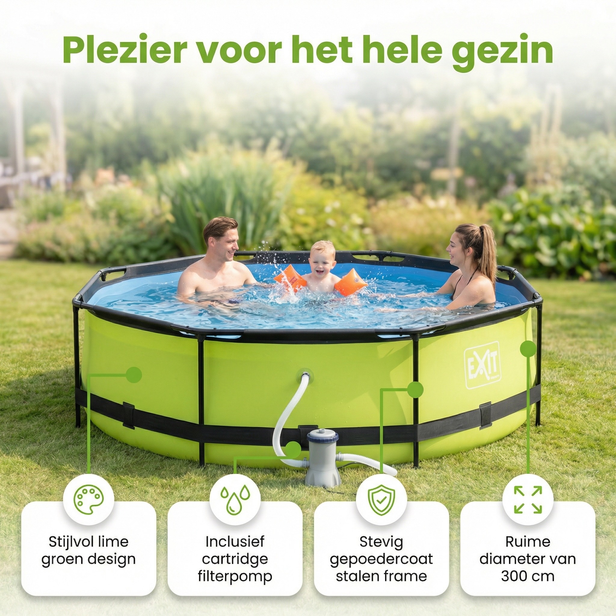 EXIT Lime 300x76cm Zwembad met pomp - Green