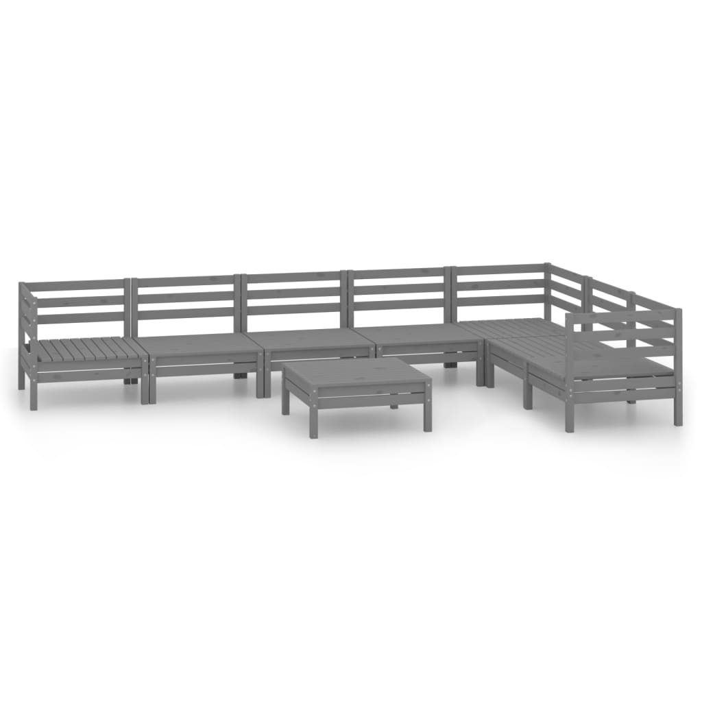 Salon de jardin meuble d'extérieur ensemble de mobilier 8 pièces bois de pin massif gris