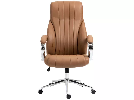 Chaise de bureau - Véritable cuir & Métal chromé - Marron clair - Wigan
